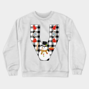 BW Buffalo Checks Pattern Monogram V | Snowman Crewneck Sweatshirt